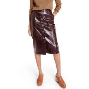 Faux leather snakeskin skirt, size 2 dark maroon